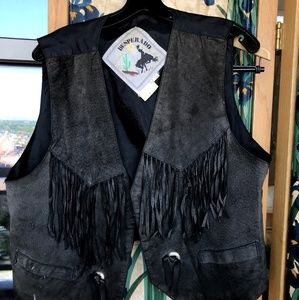 Vintage Blue Suede Fringed XL Vest Western Chic